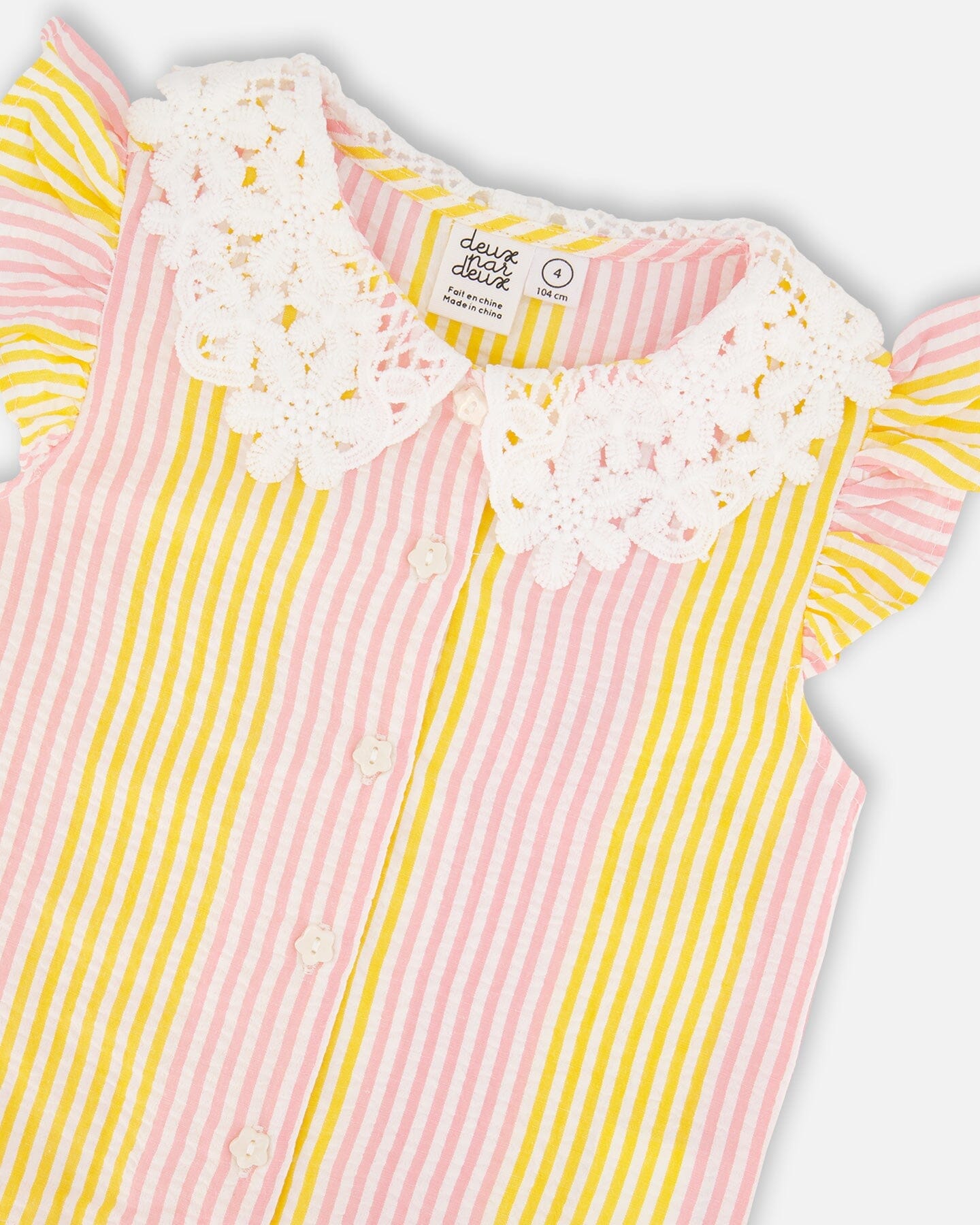 Sleeveless Shirt Pink And Yellow Stripes With Crochet Collar
