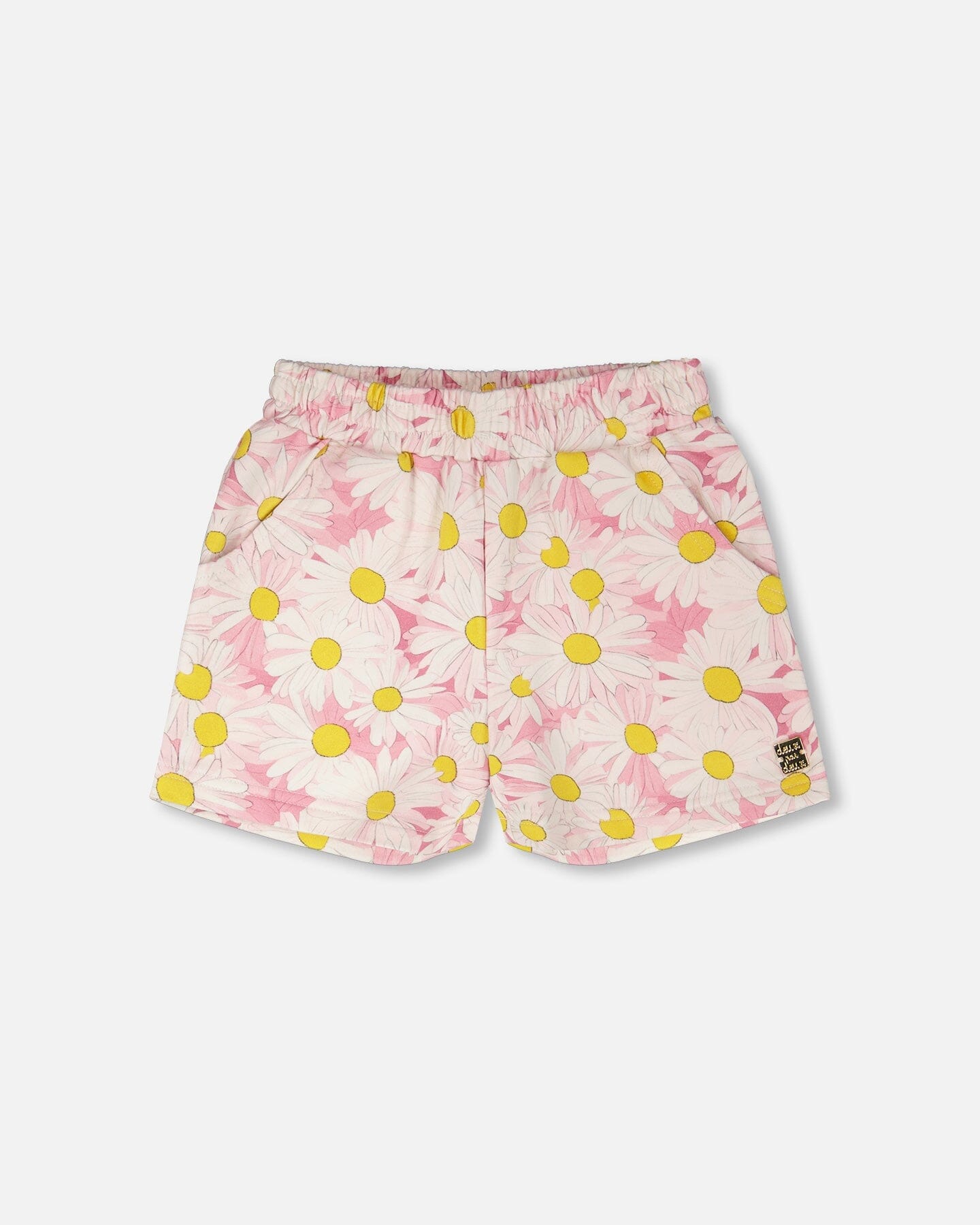 French Terry Shorts Pink Printed Daisies