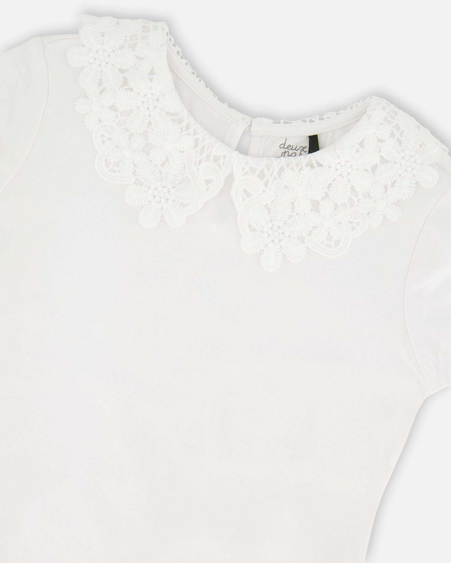 T-Shirt With Crochet Peter Pan Collar White