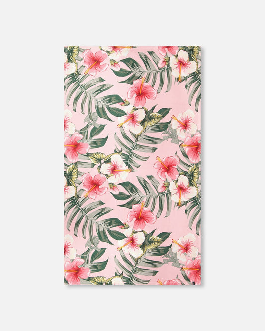 Beach Towel Pink Hibiscus Print