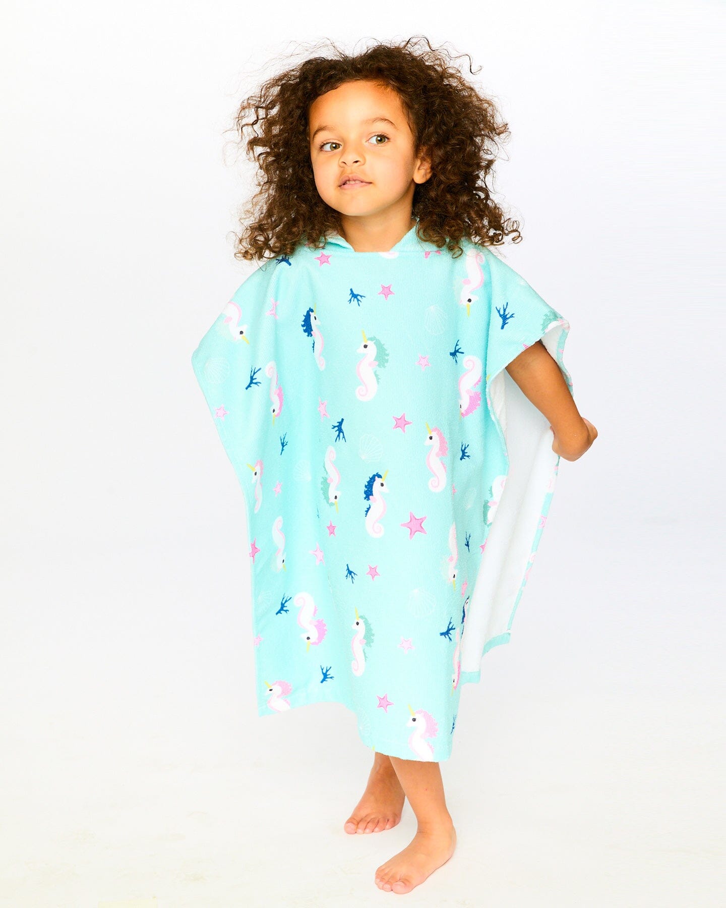 Hooded Beach Towel Blue Seahorse Print