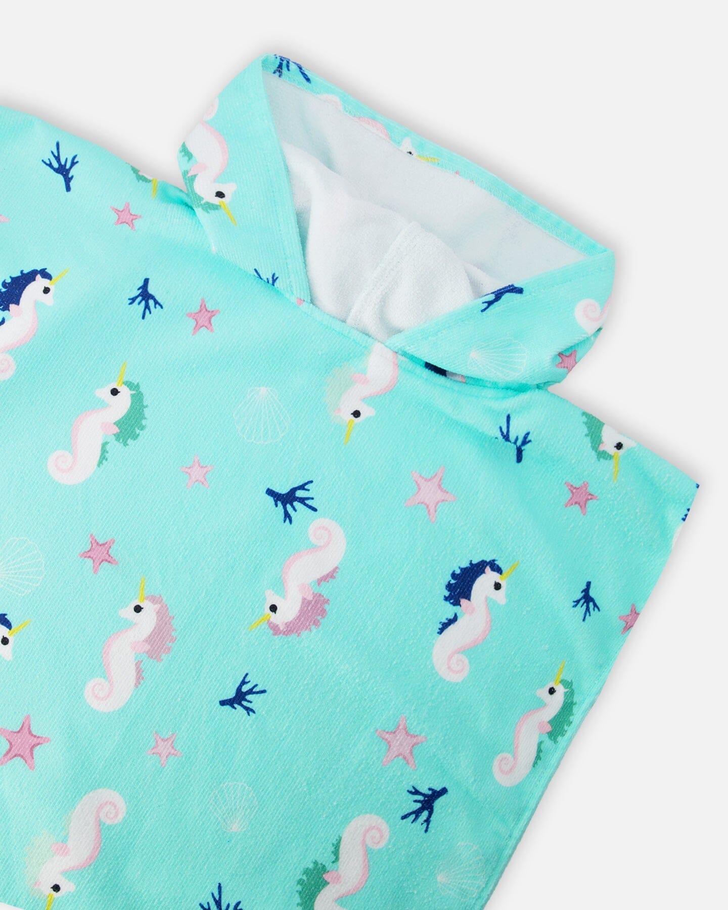 Hooded Beach Towel Blue Seahorse Print