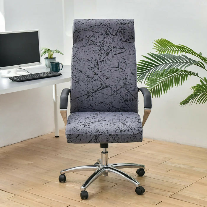 Anyhouz Office Chair Cover Dark Grey Scratch Design Non-Slip Rotating Seat