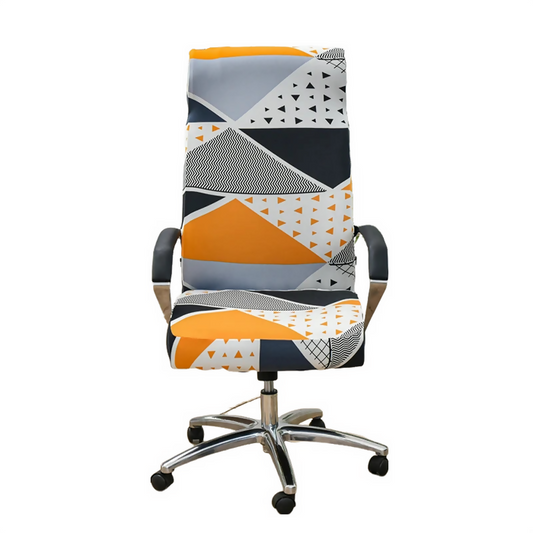 Anyhouz Office Chair Cover Orange White Geometric Non-Slip Rotating Seat