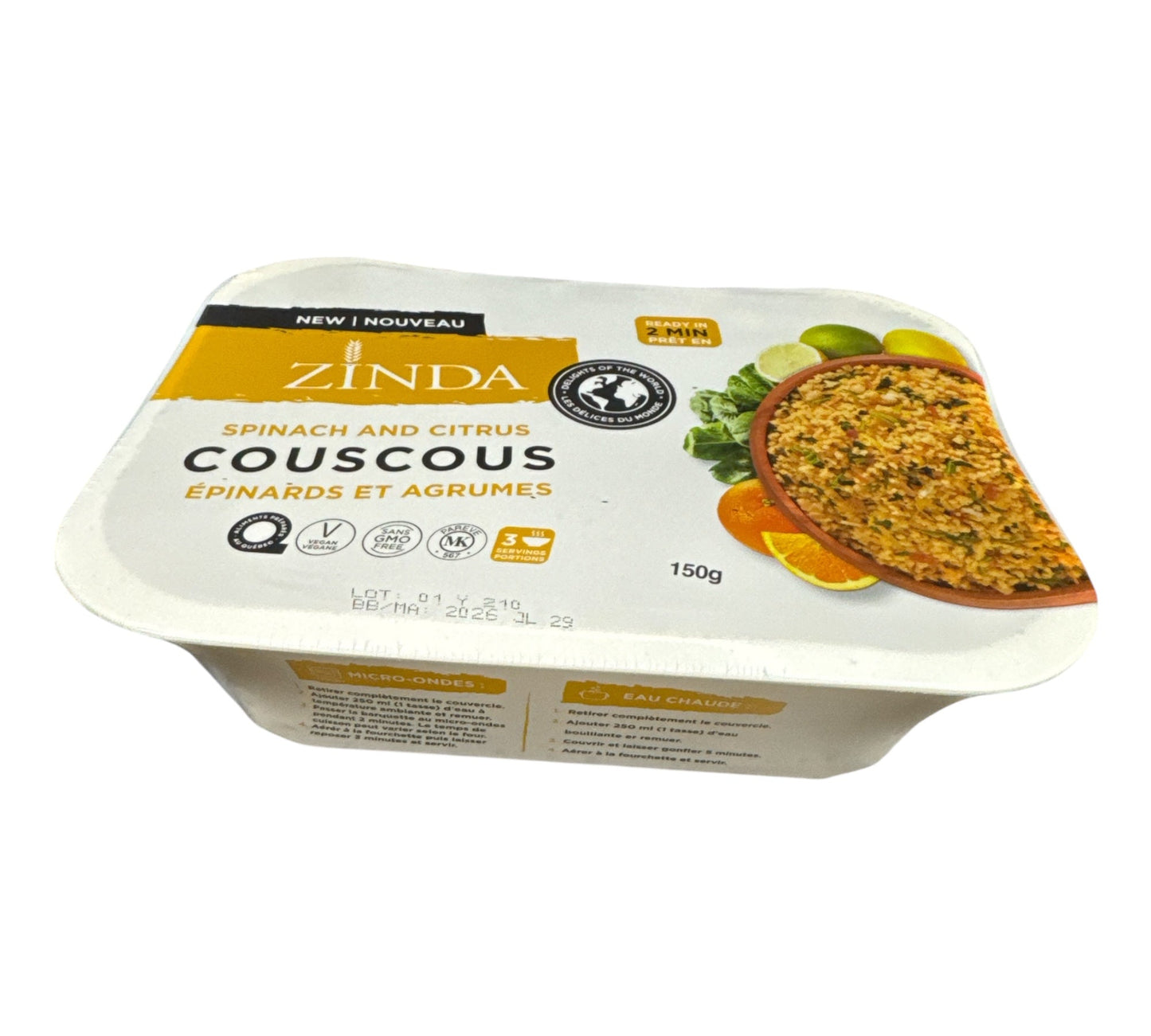 Zinda Spinach and Citrus Couscous packaging on a white background