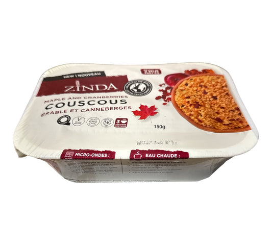 Zinda couscous package with maple and cranberries on a white background