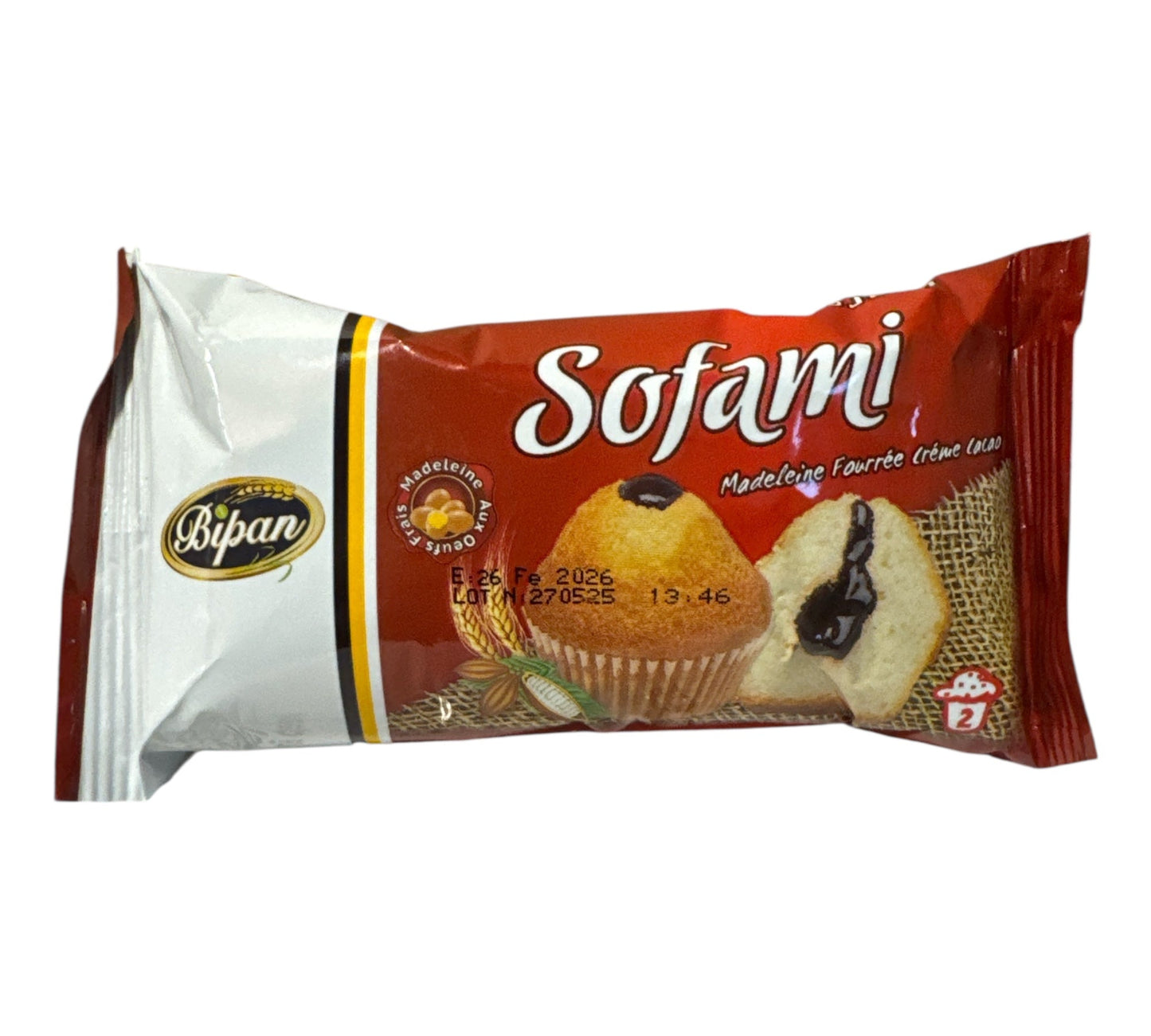 Sofami cookie package with a white and red design on a white background