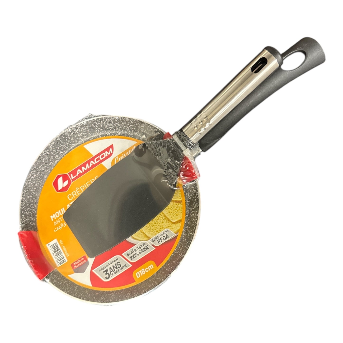 LAMACOM Moulaty Non-Stick Crepe Pan Baghrir 18 cm – Granite Coating + Free Spatula (PFOA-Free)