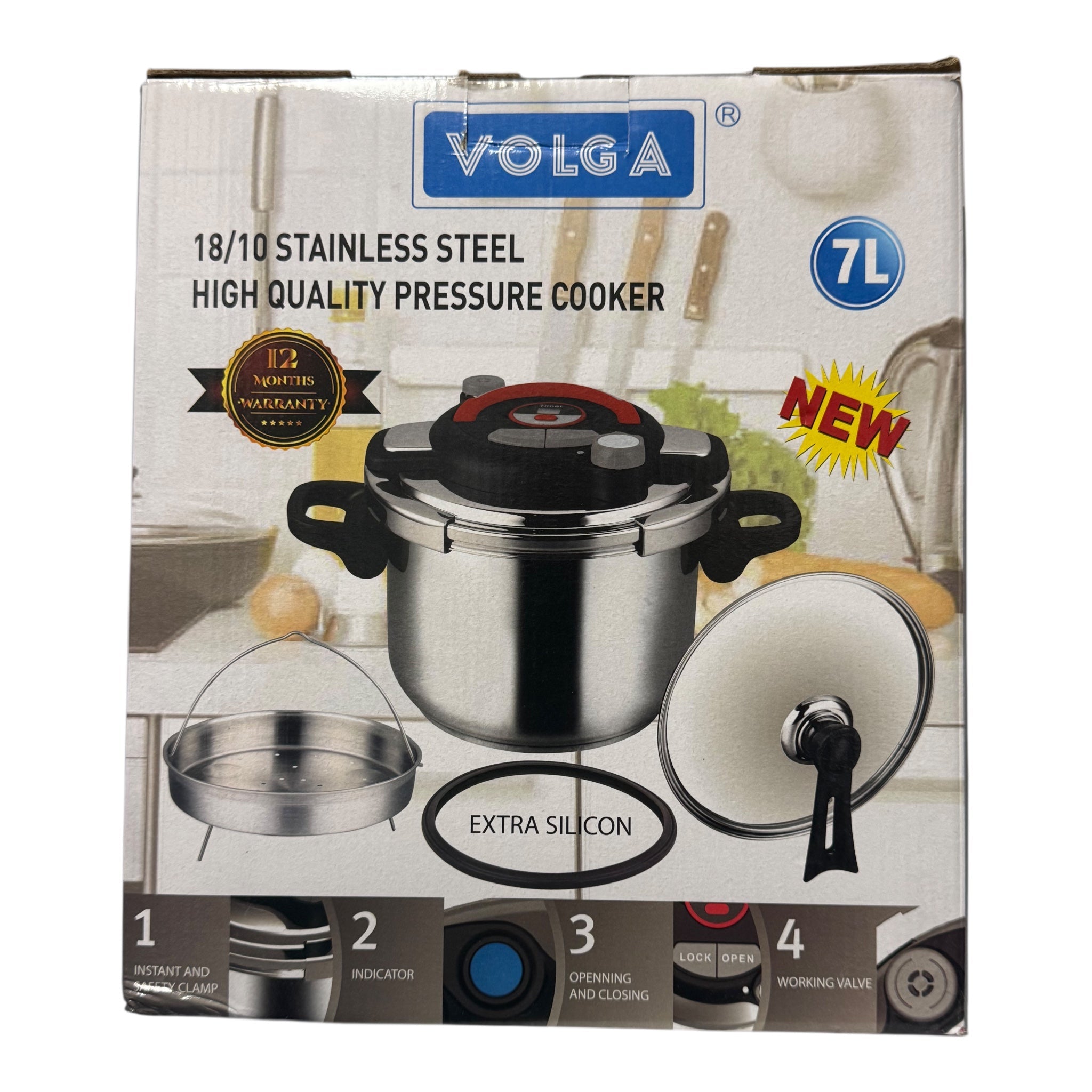Volga 7L Stainless Steel Pressure Cooker – 18/10 Steel, Induction Ready