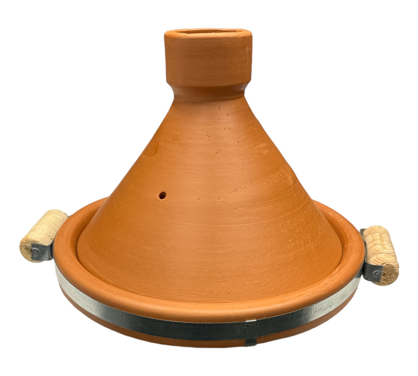 Tagine Clay Pot Natural with Metal Belt & wood hand 30cm