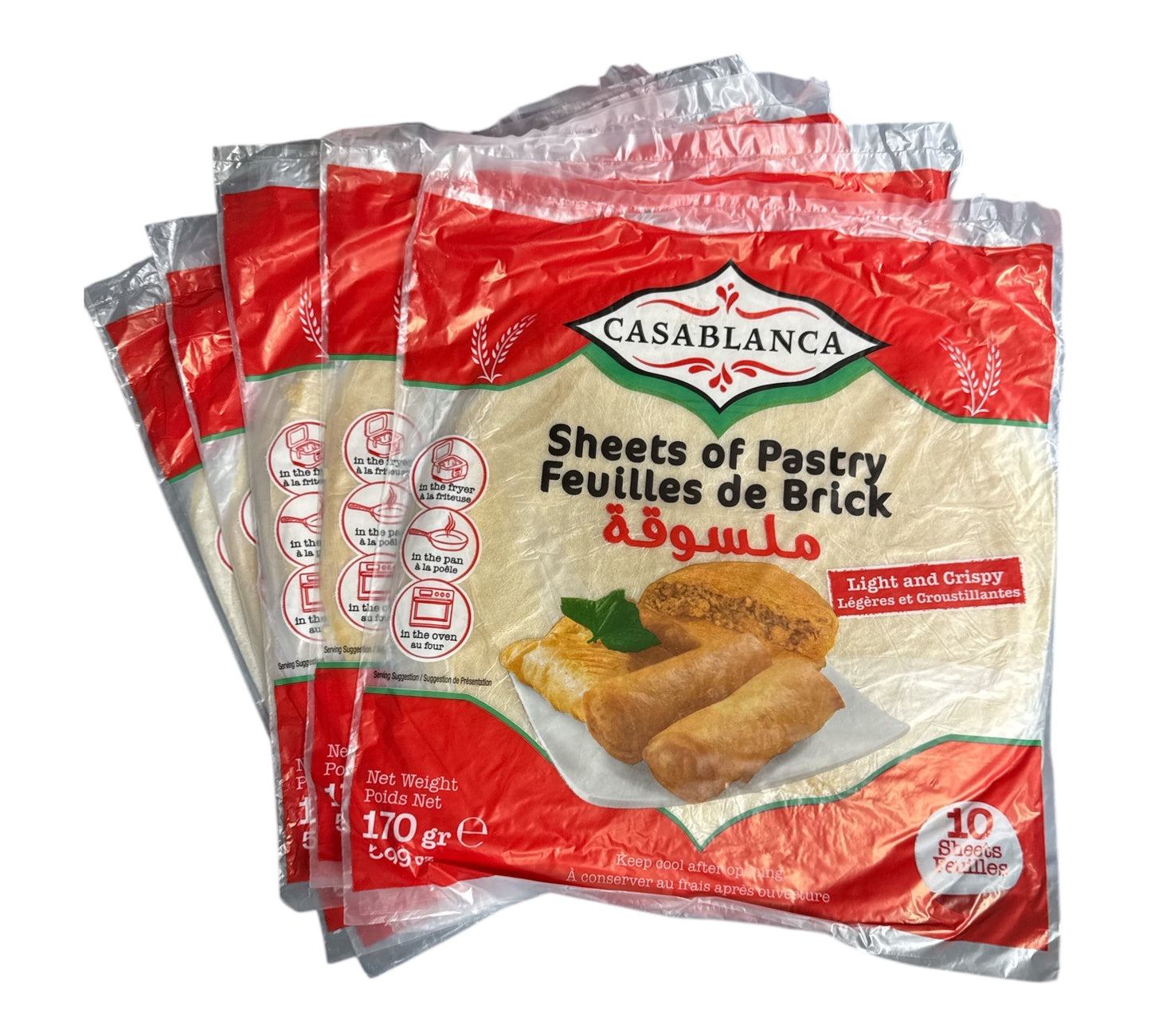 Casablanca Tunisian Melsouka feuilles de Brick, Spring Roll Pastry Sheets Malsouka Dioul 5Pack x 10sheets 170g