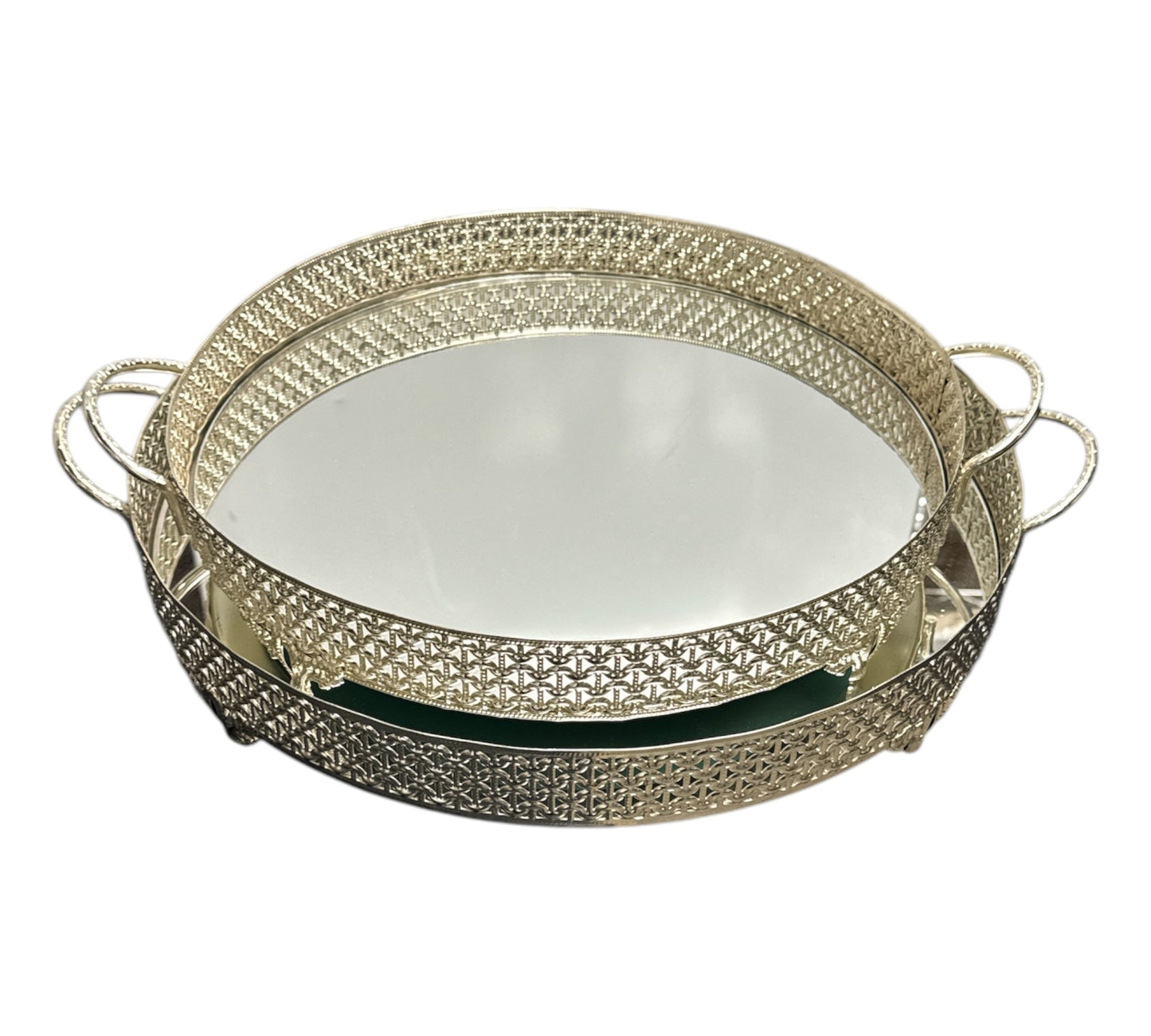 Luxurious Round 2 Pieces Tray Set Elmas Strip and Mirror 35/40cm (14/16inch)