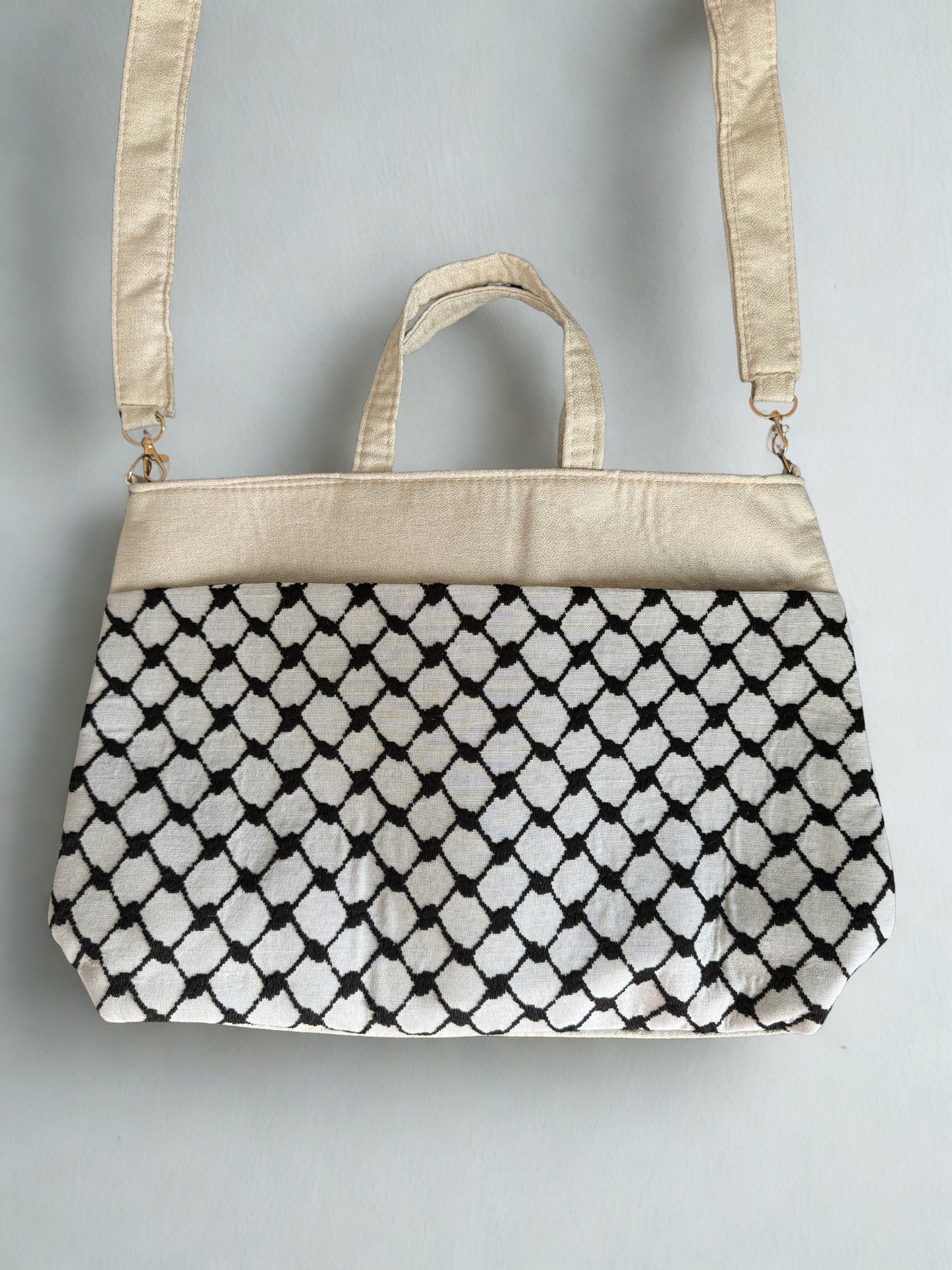 Cross-Body Functional Bags – Tatreez & Kufiya | Zipper & Dual Handles | Palestinian Solidarity