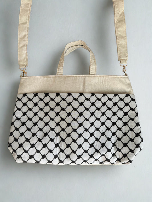 Cross-Body Functional Bags – Tatreez & Kufiya | Zipper & Dual Handles | Palestinian Solidarity