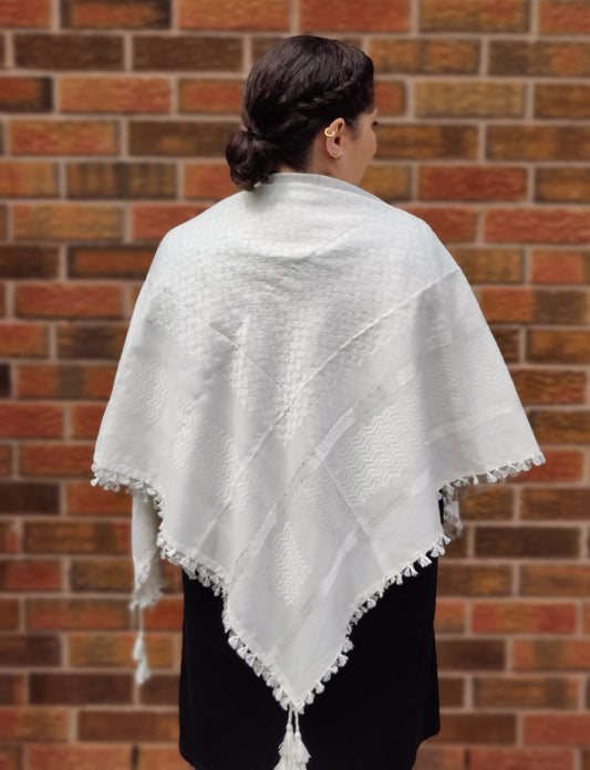 Elegant All White Kufiya (Keffiyeh) | Made in Kashmir