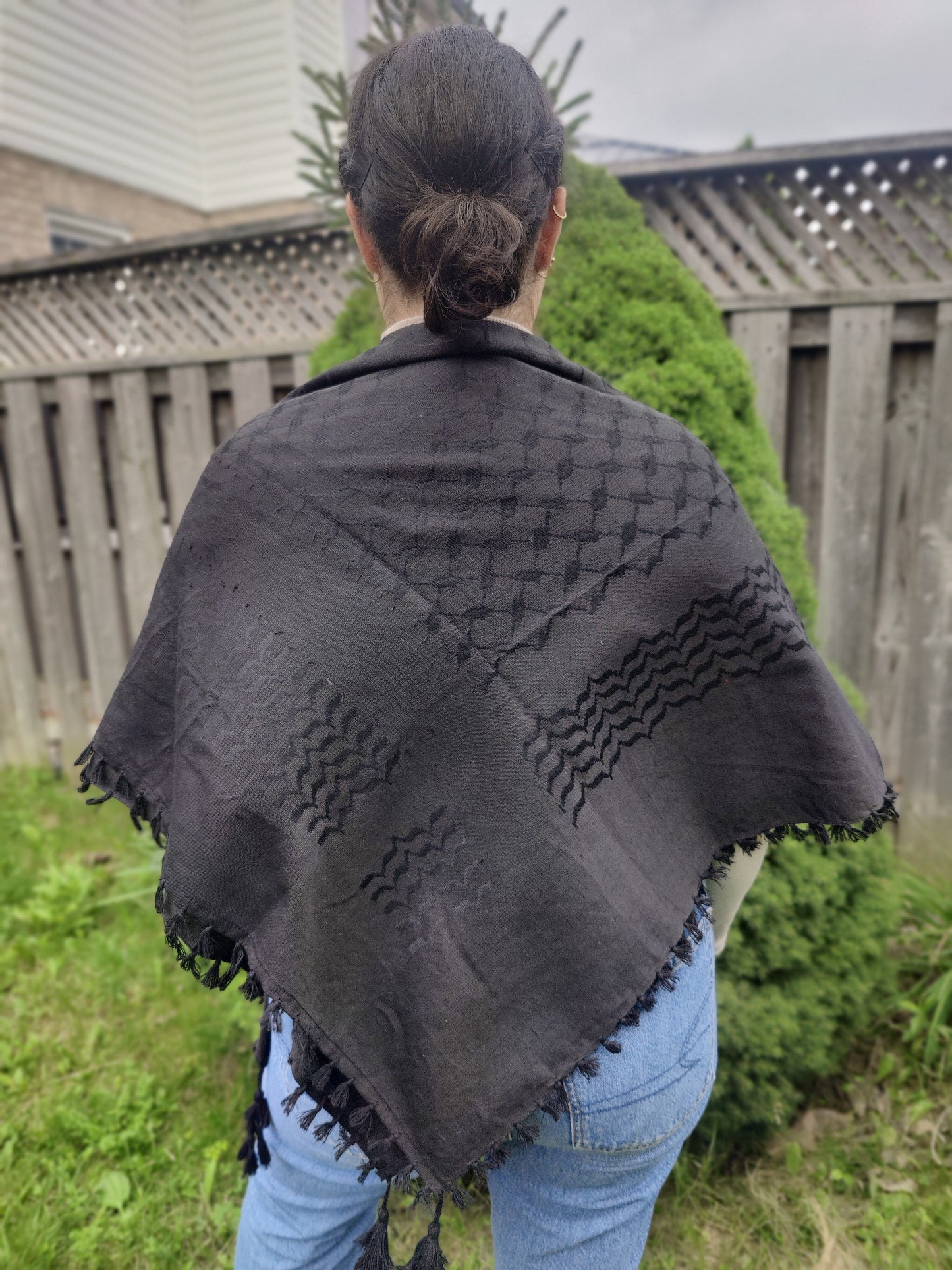 Elegant All Black Kufiya (Keffiyeh) | Made in Kashmir