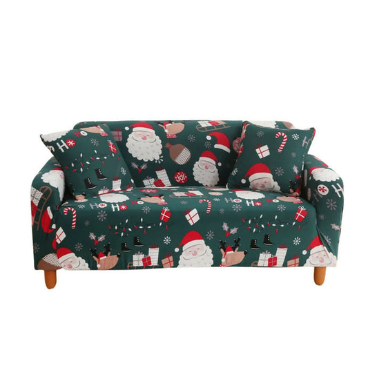 Anyhouz Sofa Cover Green Christmas Santa Claus Design Non Slip Stretchable Slipcover