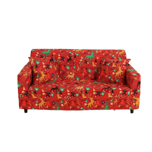 Anyhouz Sofa Cover Red Christmas Reindeer Design Stretchable Non Slip Slipcover