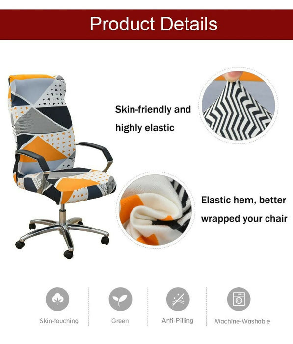 Anyhouz Office Chair Cover Orange White Geometric Non-Slip Rotating Seat