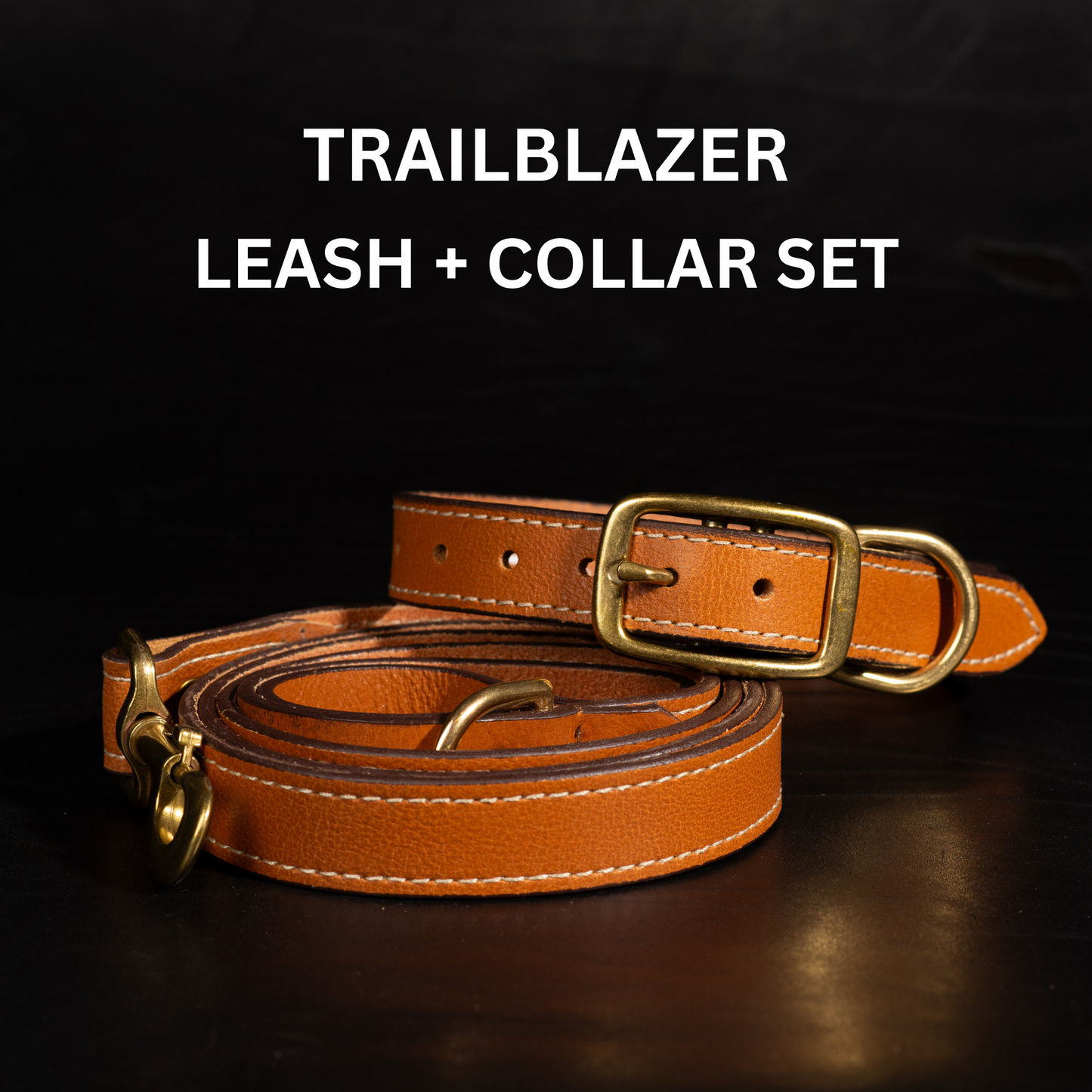 Trailblazer - Cognac Premium Leather Dog Leash and Collar Set