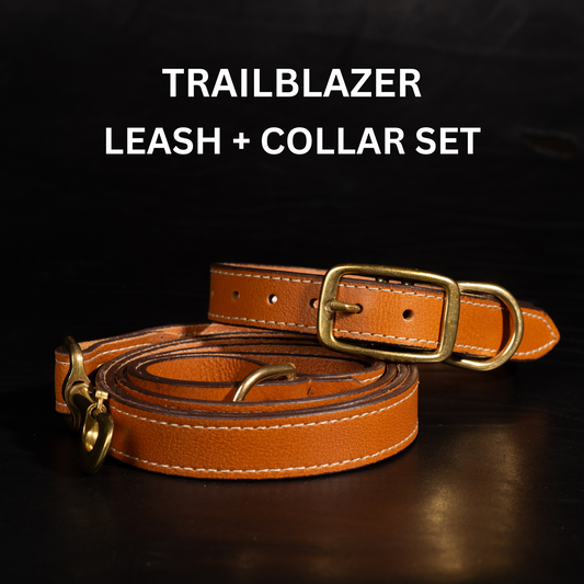 Trailblazer - Cognac Premium Leather Dog Leash and Collar Set