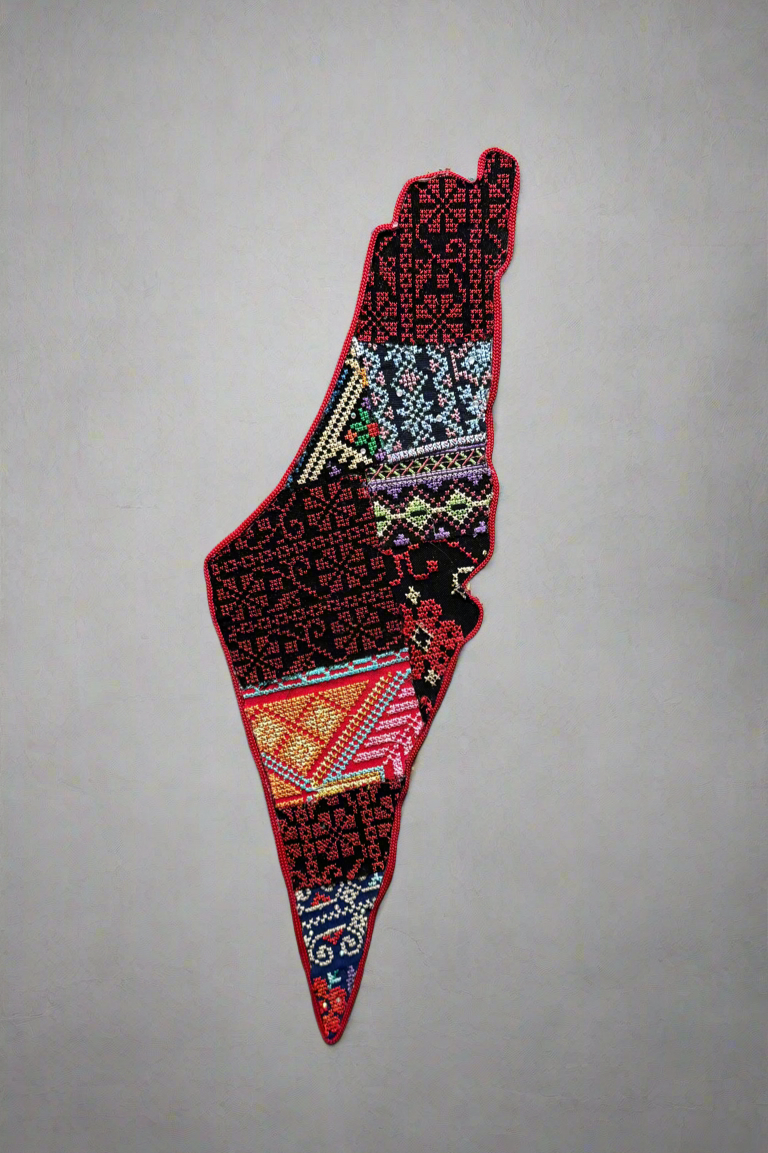 Tentures murales carte de Palestine | Patchwork Tatreez sur bois – Assemblage fait main