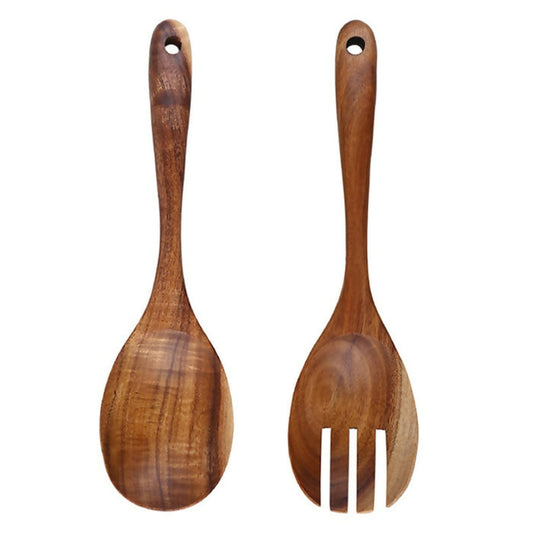 Anygleam Brown 2pcs Wooden Spoon Fork Ladle