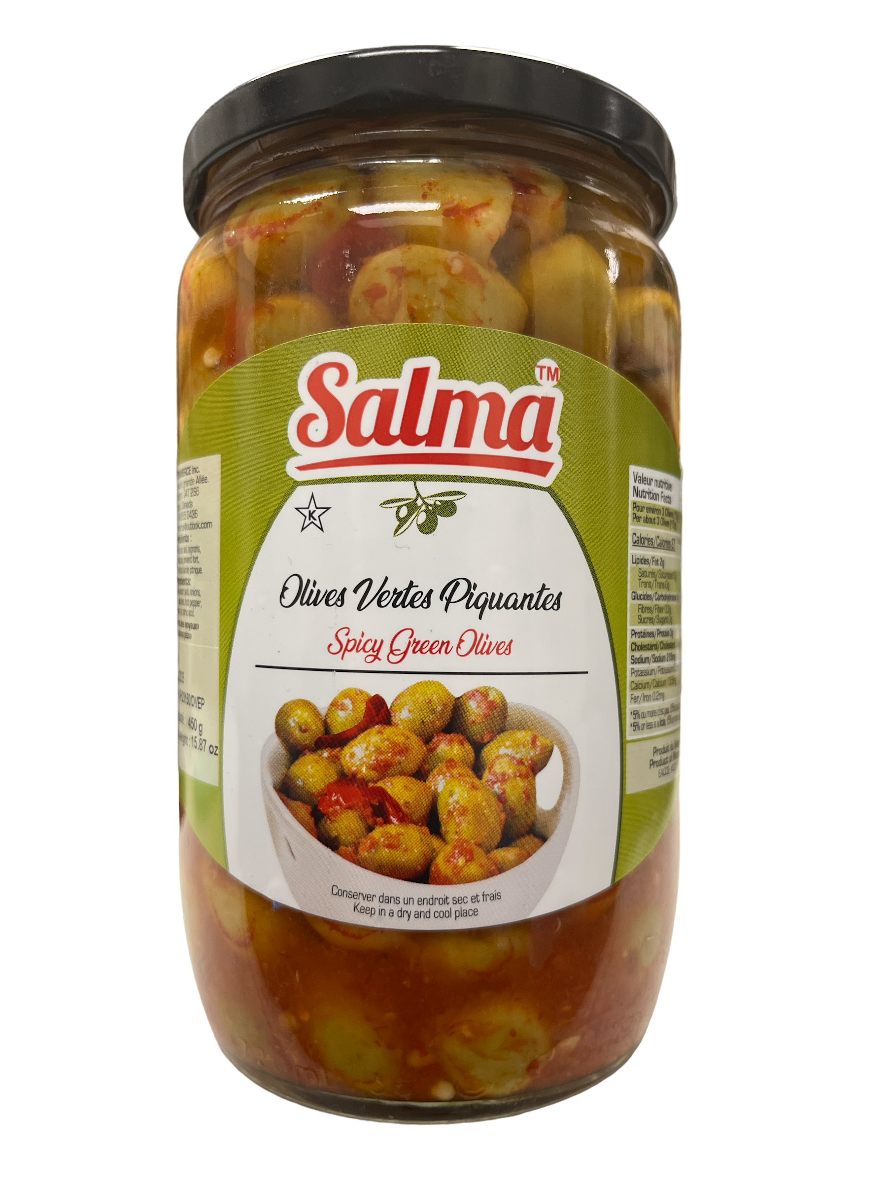 Salma Spicy Whole Green Olives 450g Net FOODS SALMA