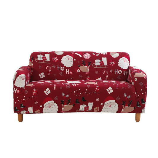 Anyhouz Sofa Cover Maroon Christmas Santa Claus Design Non Slip Stretchable Slipcover