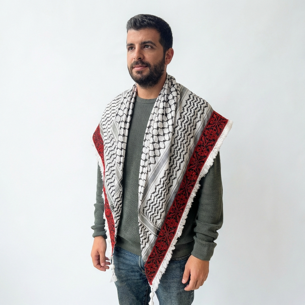 Châle Najma Tatreez (Keffieh) | Pompons faits à la main