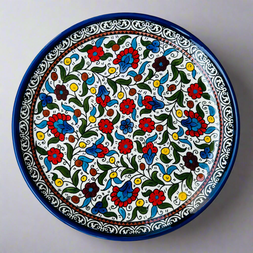 Serving Dishes | Round & Rectangular – Hand-Painted Palestinian Ceramic | Multicolor & Navy