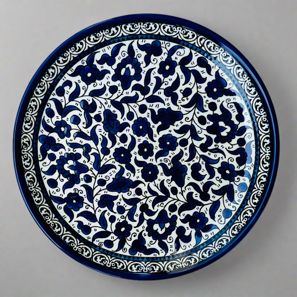 Serving Dishes | Round & Rectangular – Hand-Painted Palestinian Ceramic | Multicolor & Navy