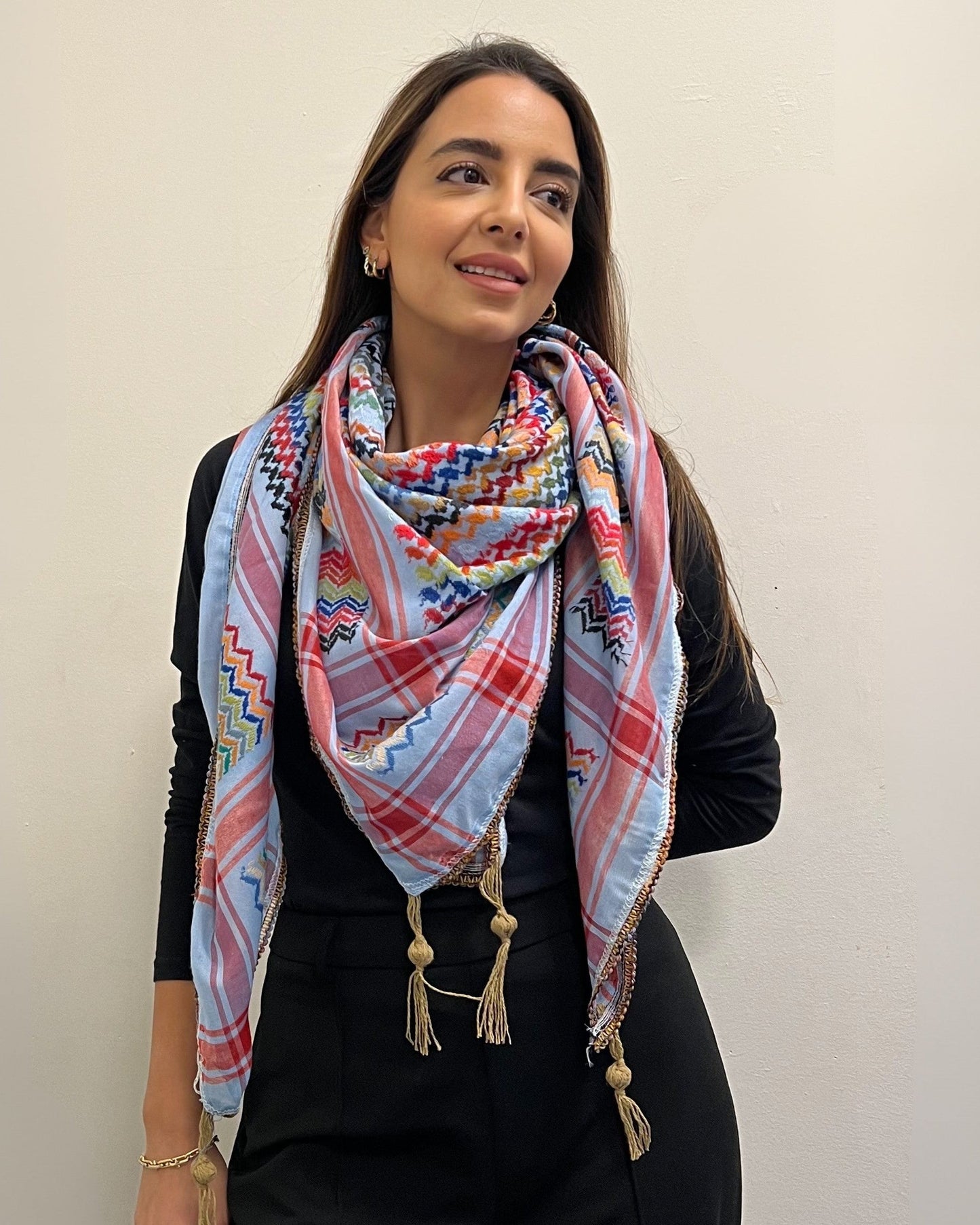 Vibrant Sky Blue Kufiya (Keffiyeh) | Made in Jordan