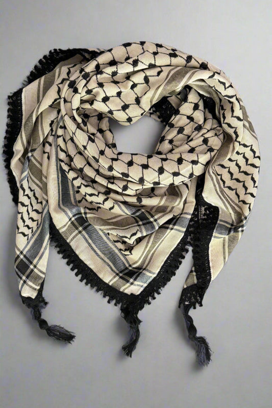 Echoes – Earthy Beige Kufiya (Keffiyeh) | Made in Jordan
