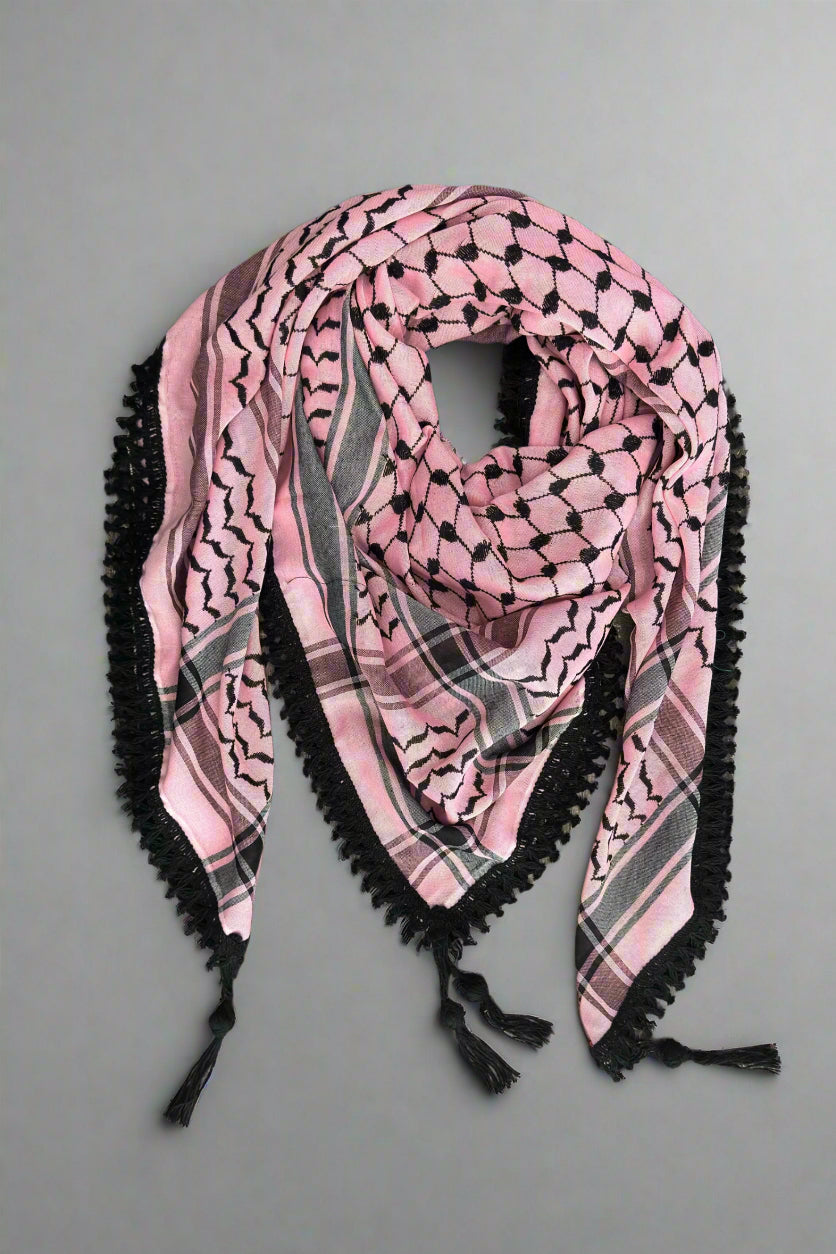 Echoes – Flamingo Pink Kufiya (Keffiyeh) | Made in Jordan