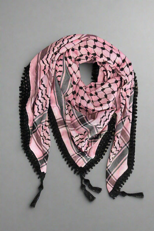 Echoes – Flamingo Pink Kufiya (Keffiyeh) | Made in Jordan
