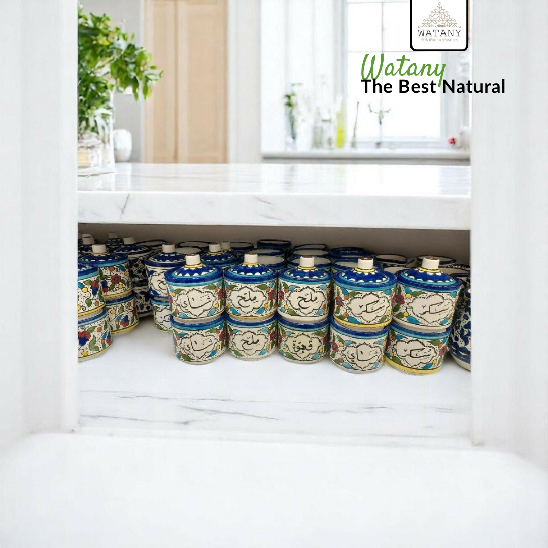 Palestinian Sugar, Salt, Tea & Coffee Jars 25×25×14 cm