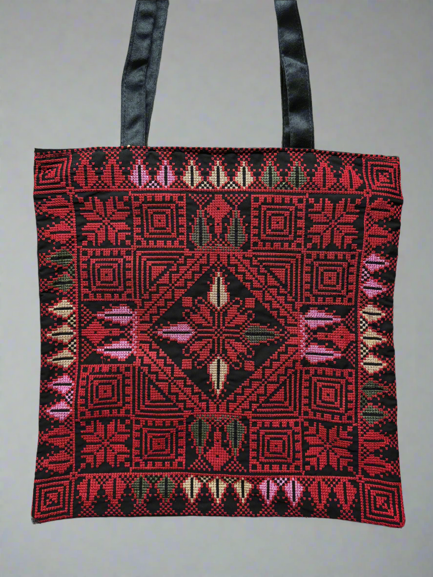 Tatreez Tote Bag – Colorful Star | Palestinian Embroidery