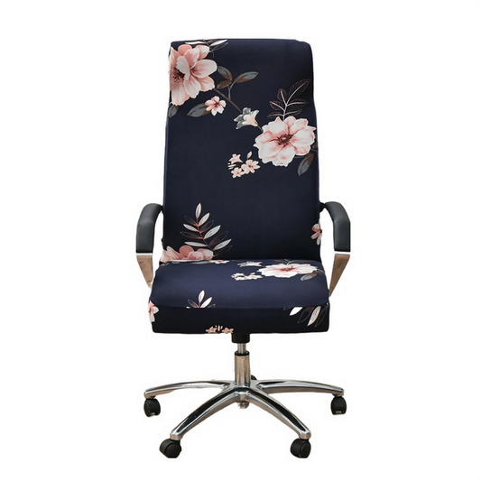 Anyhouz Office Chair Cover Black Floral Non-Slip Rotating Seat Case