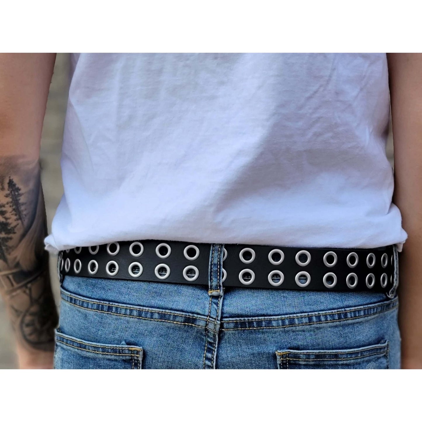 The Brixton Belt - Black Double Grommet 100 % Full Grain Leather Belt