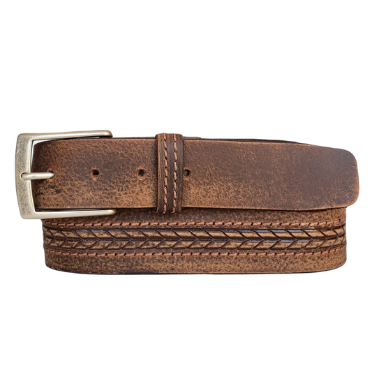 Brown Arrow Patterned 100% Real Distressed Leather Belt