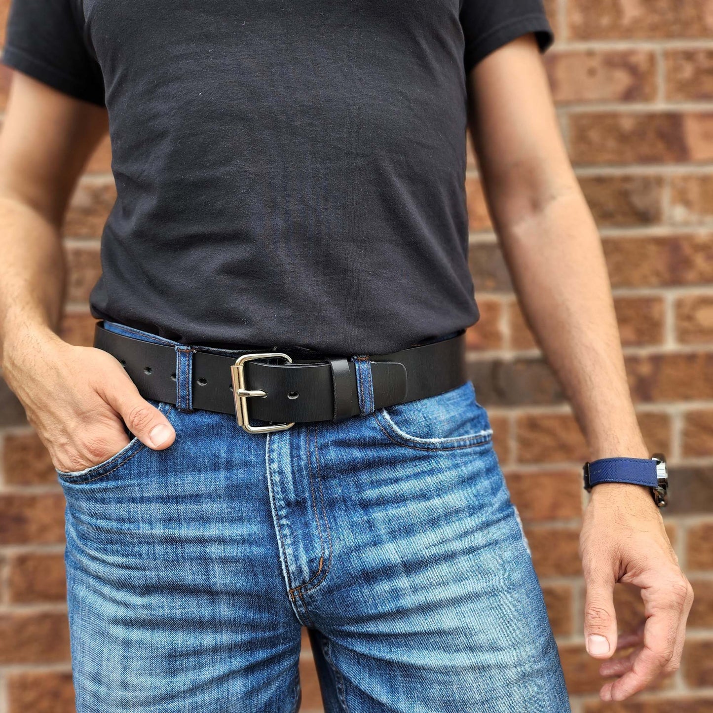 Black 45 mm 100% Full Grain Bridle Leather Belt for Jeans