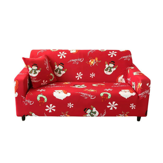 Anyhouz Sofa Cover Red Christmas Snowman Design Stretchable Non Slip Slipcover