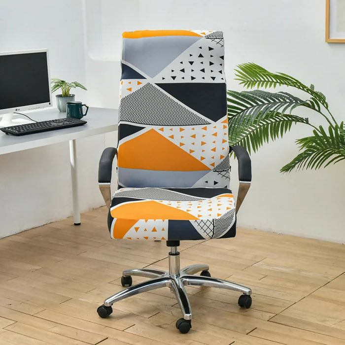 Anyhouz Office Chair Cover Orange White Geometric Non-Slip Rotating Seat