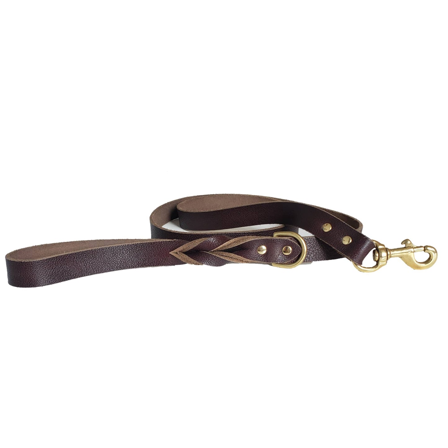 Cognac Leather Dog Leash and Collar Set - Made in Canada