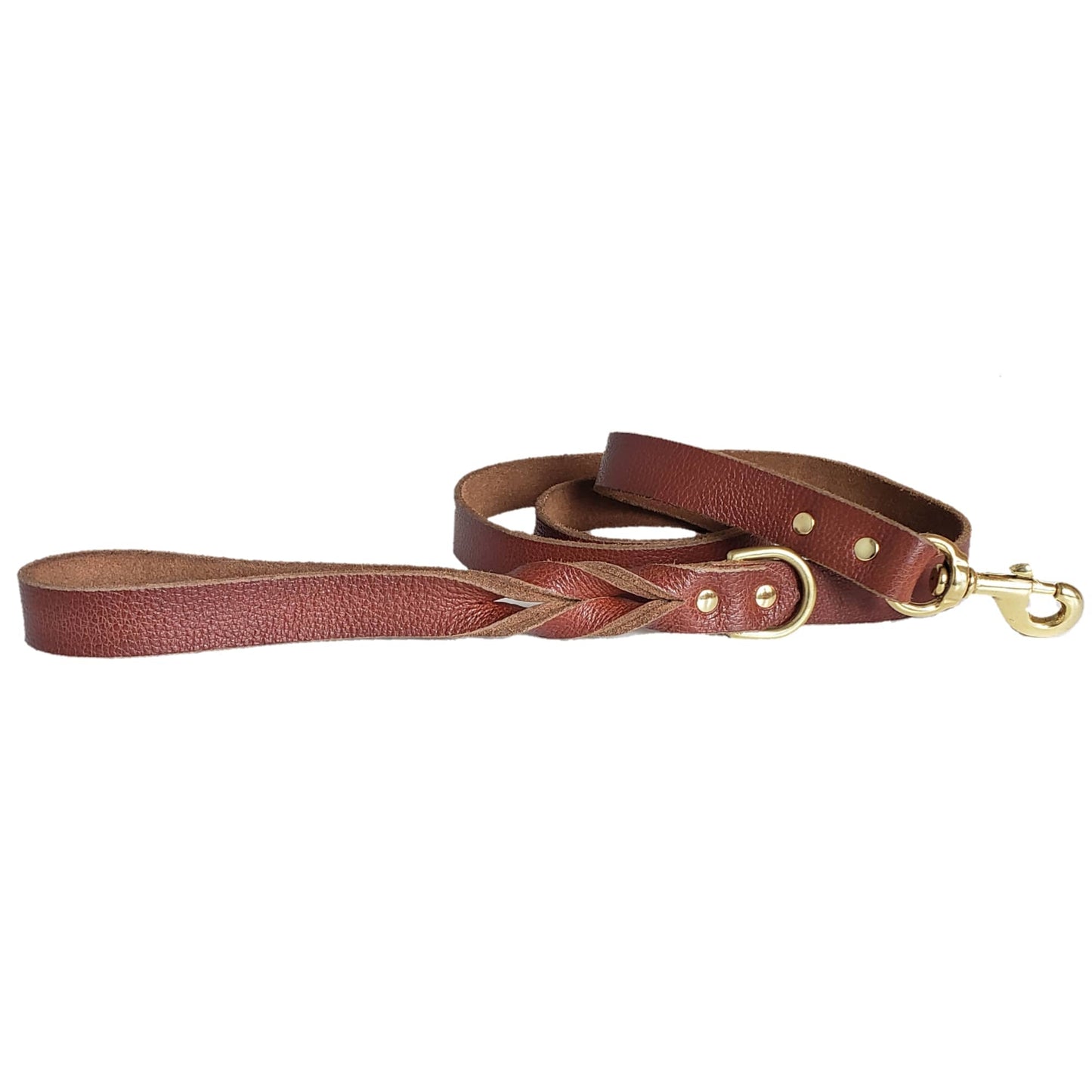Cognac Leather Dog Leash and Collar Set - Made in Canada