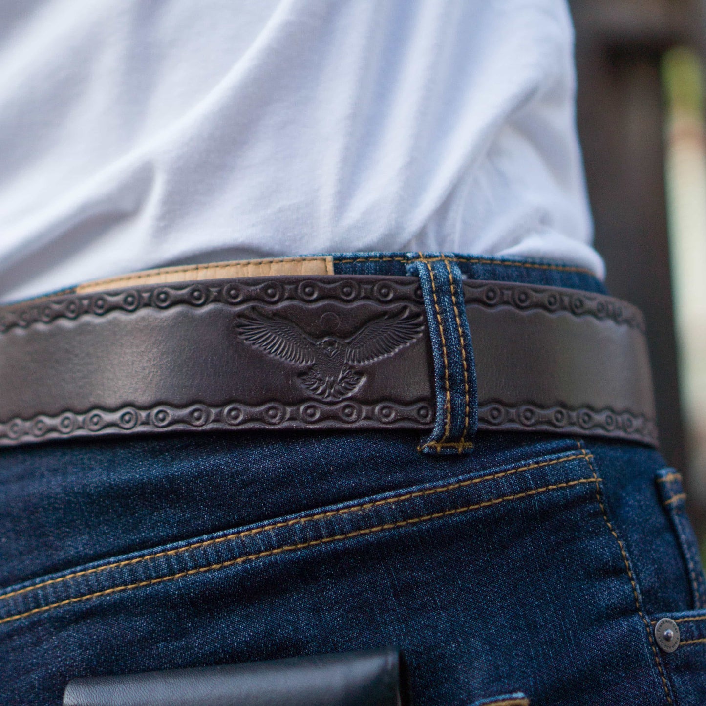 The Eagle Belt- Black Chain Link Embossed 100% Real Leather Belt