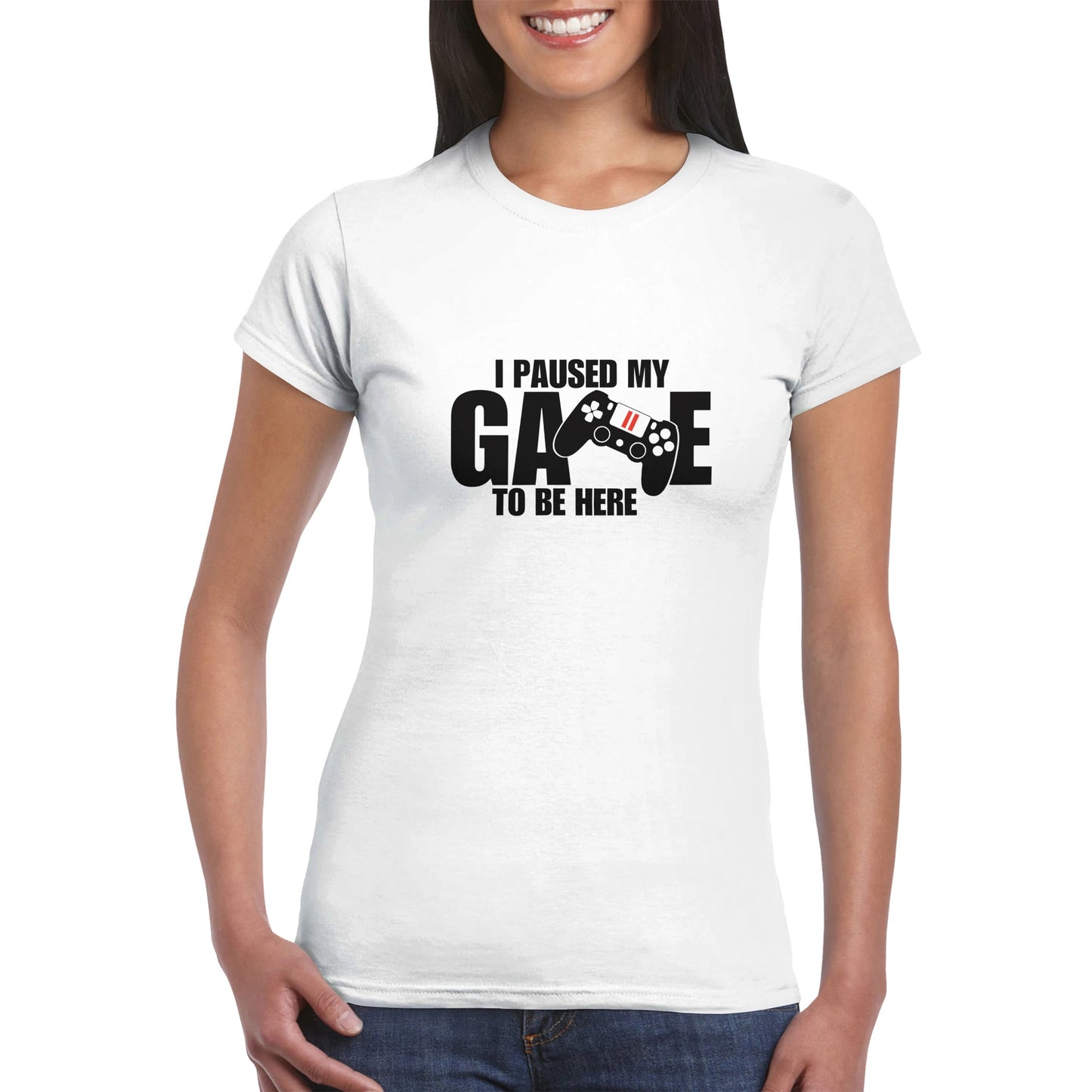 Women Crewneck T-shirt I paused my Game to Be Here, Funny Shirt, Gamer Gift, Funny Gaming Shirt, Gaming T-Shirt, Funny T-shirt