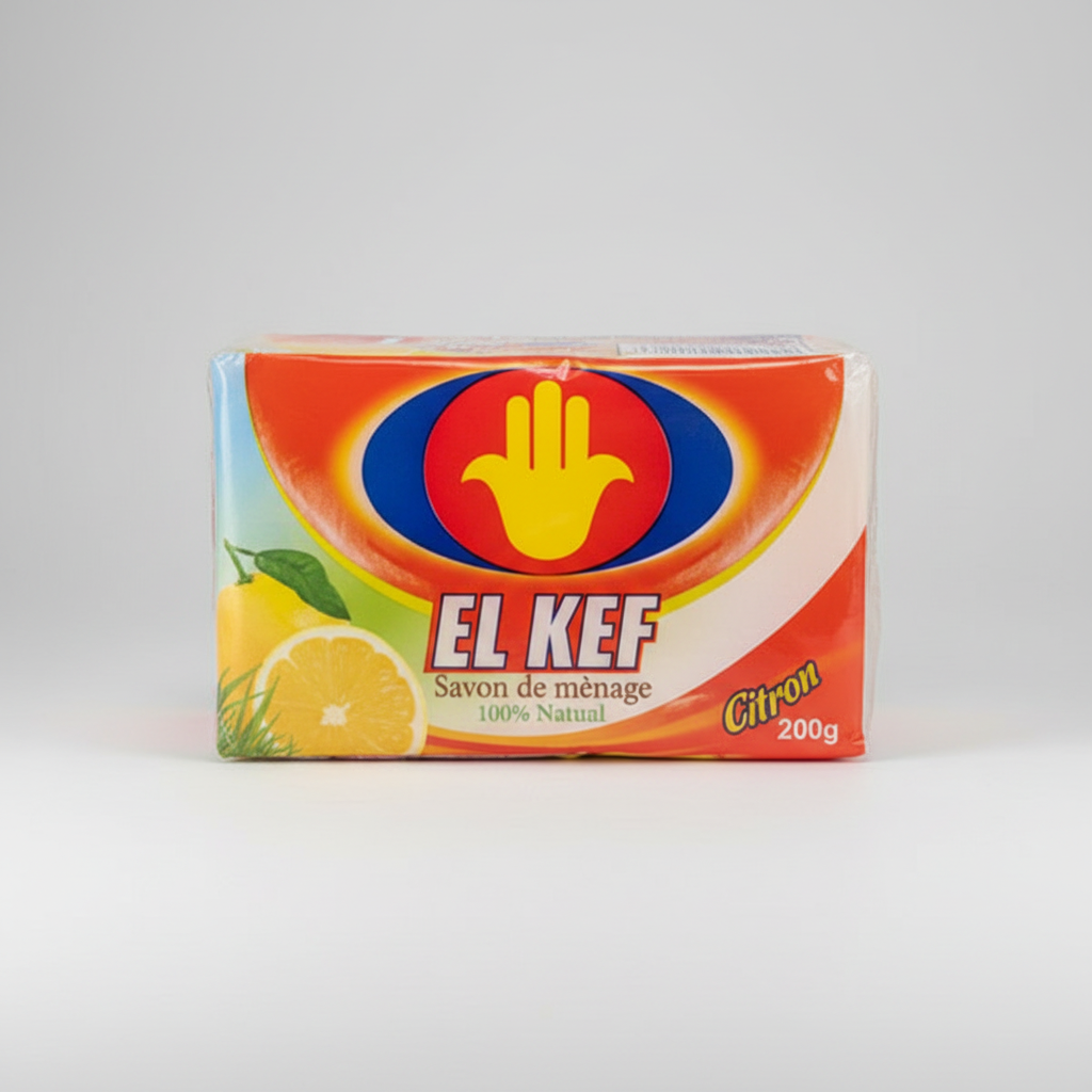 EL KEF Citron lemon bar soap 200g orange packaging on light gray background