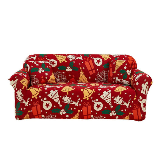 Anyhouz Sofa Cover Red Mix Christmas Print Design Stretchable Non Slip Slipcover